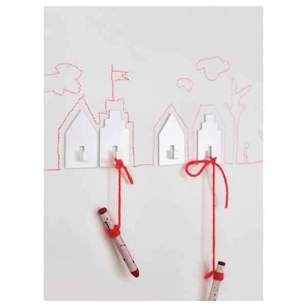 TIPPVAGN hook, self-adhesive, house/white, 2 pack