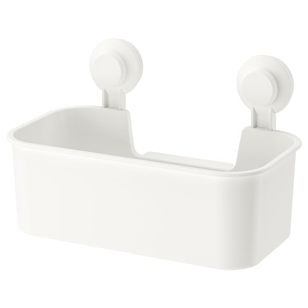 TISKEN basket with suction cup, white, 28x17x17 cm