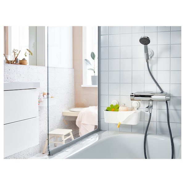 TISKEN basket with suction cup, white, 28x17x17 cm