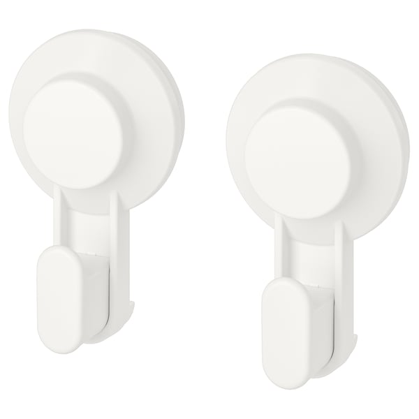 TISKEN hook with suction cup, white, 10x6 cm, 2 pack