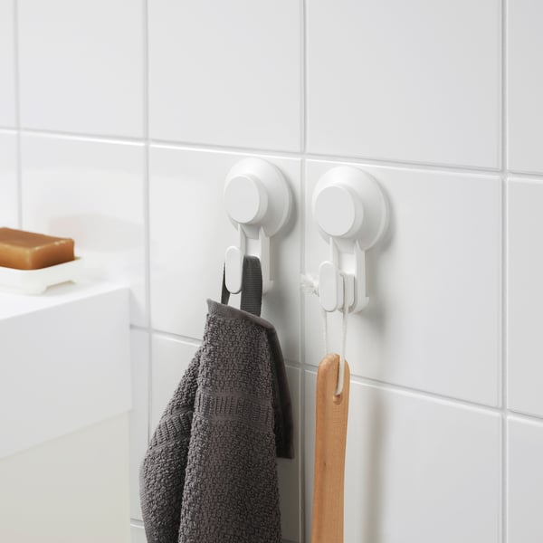 TISKEN hook with suction cup, white, 10x6 cm, 2 pack