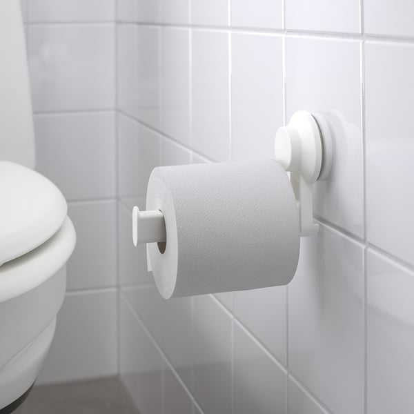 TISKEN toilet roll holder with suction cup, white, 15 cm