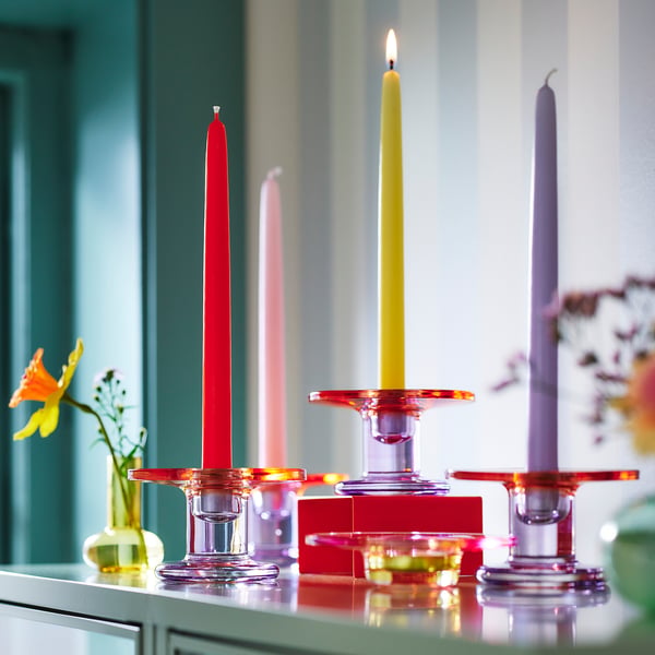 TJÄRLEK candlestick, multicolour, 7 cm