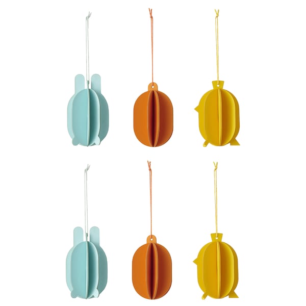 TJÄRLEK - Hanging decoration, set of 6, multicolour