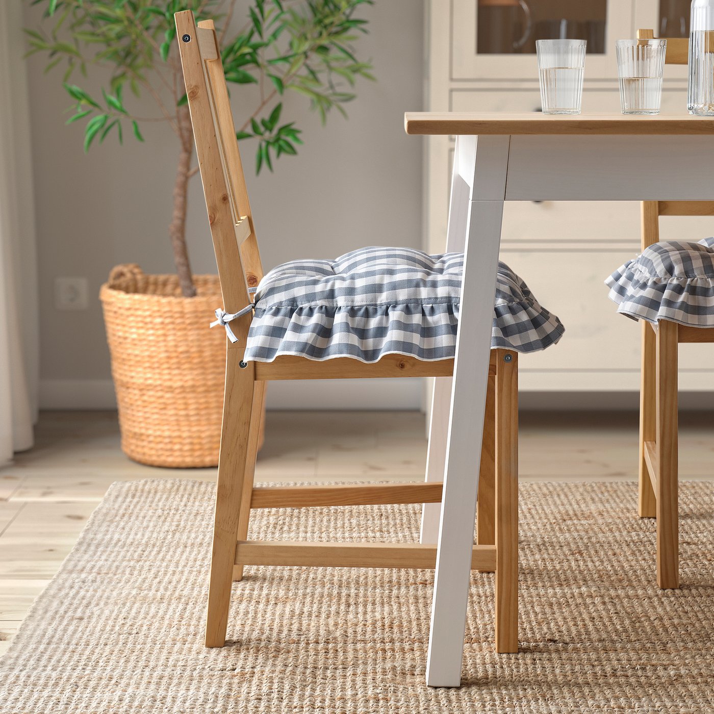 TJASSIE chair pad, blue white/check pattern, 40x39x7 cm