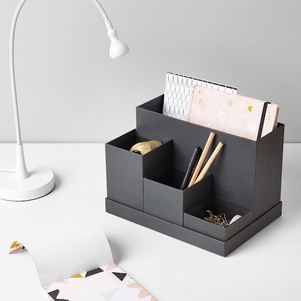 TJENA - Desk organiser, black, 18x17 cm