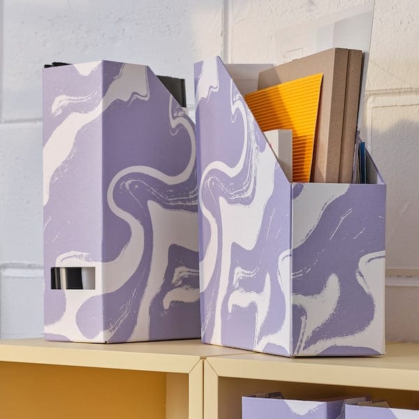 Ikea TJENA - Magazine file, patterned/lilac white