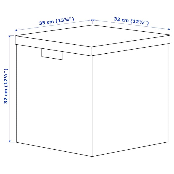 TJENA storage box with lid, white black/dotted, 32x35x32 cm