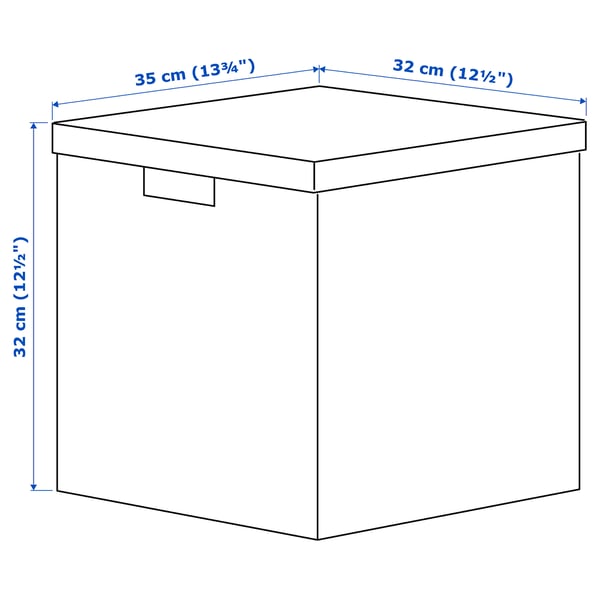 TJENA storage box with lid, white black/dotted, 32x35x32 cm