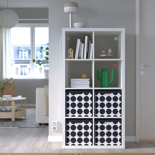 TJENA storage box with lid, white black/dotted, 32x35x32 cm