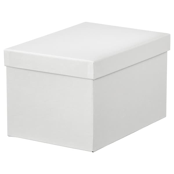 TJENA - Storage box with lid, white, 18x25x15 cm