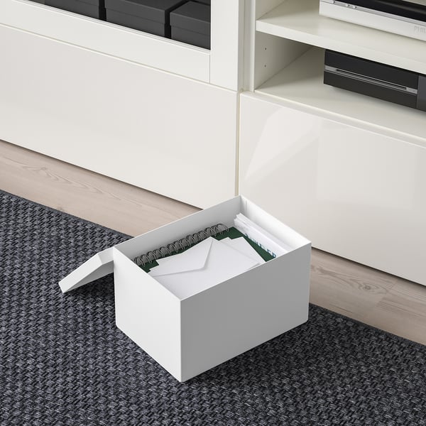 TJENA storage box with lid, white