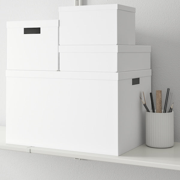 TJENA - Storage box with lid, white, 18x25x15 cm