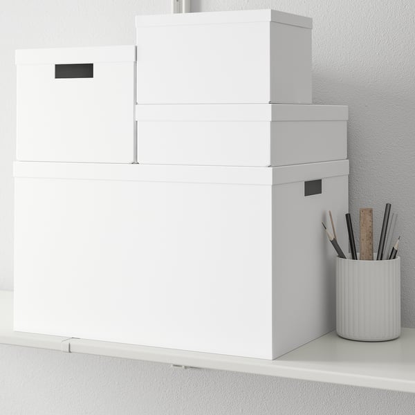 TJENA - TJENA Storage box with lid, white, 25x35x20 cm