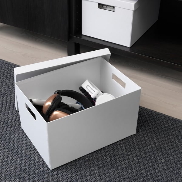 TJENA - TJENA Storage box with lid, white, 25x35x20 cm