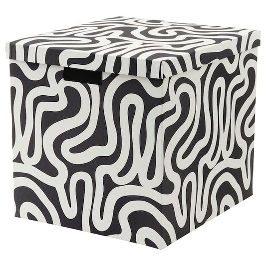 Ikea TJENA - Storage box with lid, patterned/black white, 32x35x32 cm