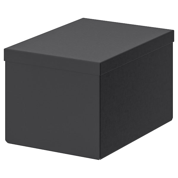 TJENA - Storage box with lid, black, 18x25x15 cm