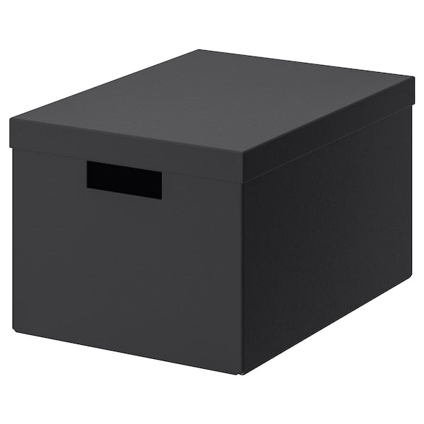 TJENA - Storage box with lid, black, 25x35x20 cm