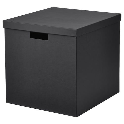 TJENA - Storage box with lid, black, 32x35x32 cm