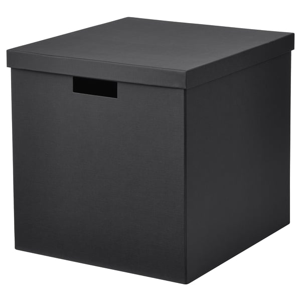 TJENA - TJENA Storage box with lid, black, 32x35x32 cm
