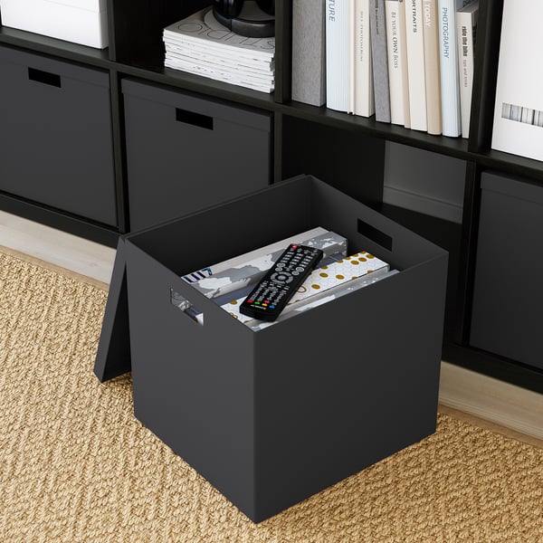 TJENA - TJENA Storage box with lid, black, 32x35x32 cm