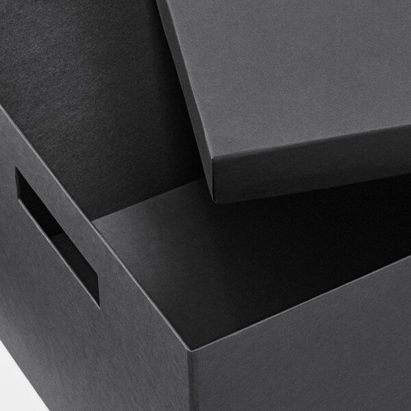 TJENA - Storage box with lid, black, 25x35x20 cm