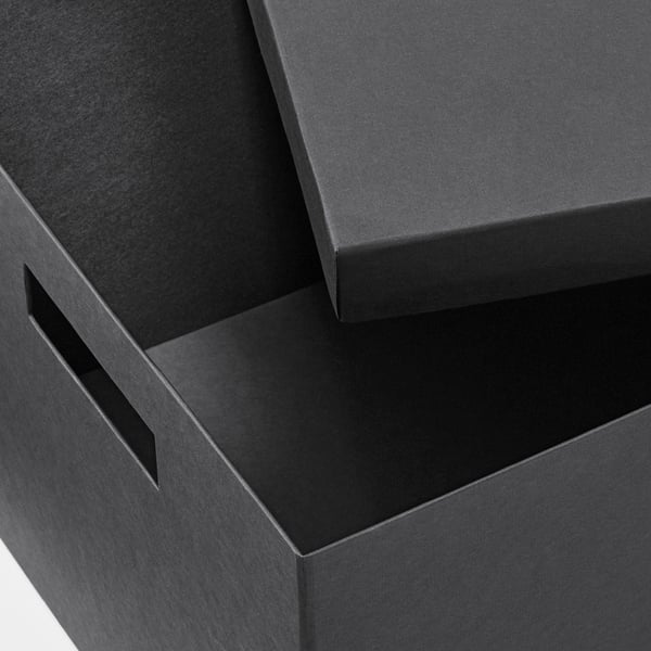 TJENA storage box with lid, black
