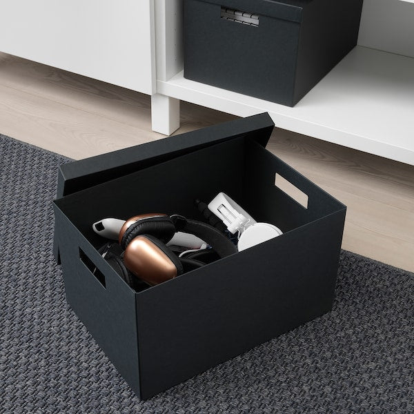 TJENA - Storage box with lid, black, 25x35x20 cm