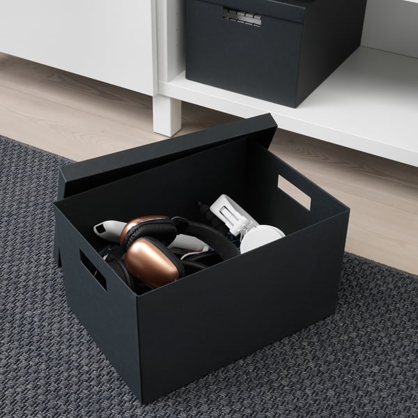 TJENA storage box with lid, black
