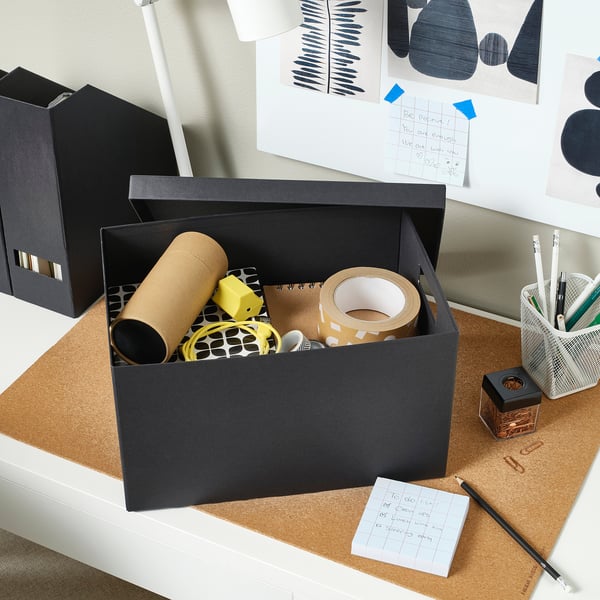 TJENA storage box with lid, black