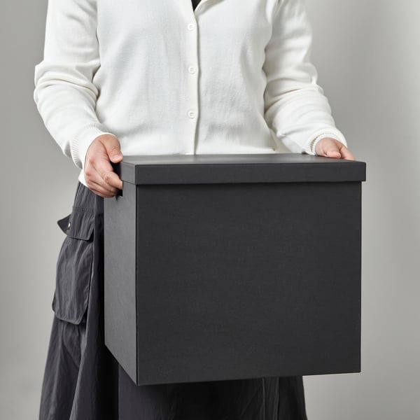 TJENA - TJENA Storage box with lid, black, 32x35x32 cm