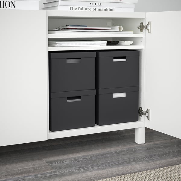 TJENA storage box with lid, black