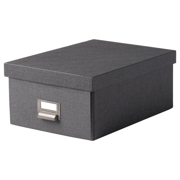 TJOG - TJOG Storage box with lid, dark grey, 25x36x15 cm