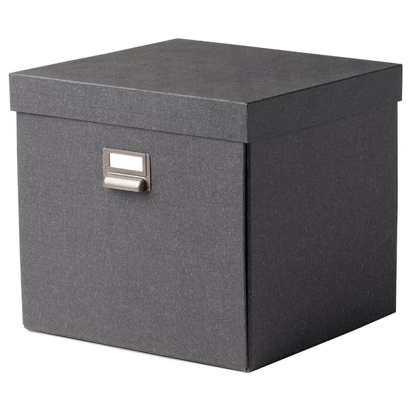 TJOG - TJOG Storage box with lid, dark grey, 32x31x30 cm