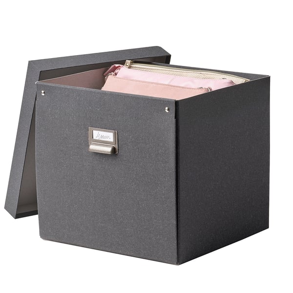 TJOG - TJOG Storage box with lid, dark grey, 32x31x30 cm