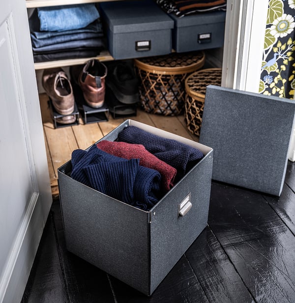 TJOG - TJOG Storage box with lid, dark grey, 32x31x30 cm