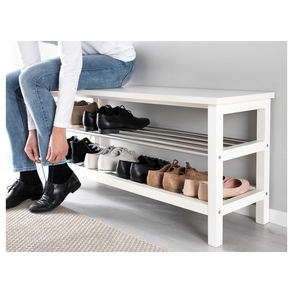 TJUSIG - Bench with shoe compartment, white, 108x34x50 cm