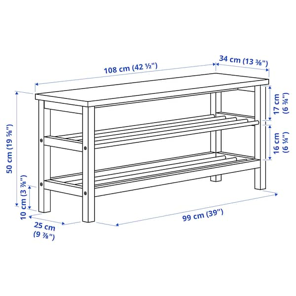 TJUSIG - Bench with shoe compartment, white, 108x34x50 cm