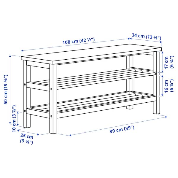 Ikea TJUSIG - Bench with shoe compartment, white, 108x34x50 cm
