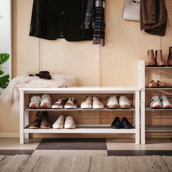 TJUSIG - Bench with shoe compartment, white, 108x34x50 cm
