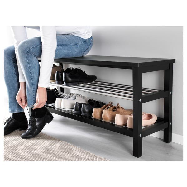 TJUSIG bench with shoe storage, black, 108x34x50 cm
