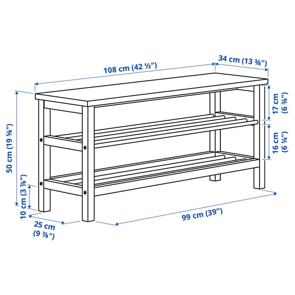 TJUSIG bench with shoe storage, black, 108x34x50 cm