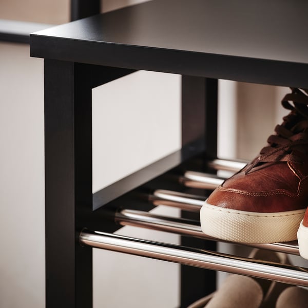 TJUSIG - Bench with shoe compartment, black, 108x34x50 cm