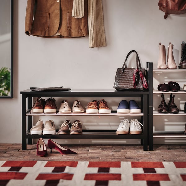 TJUSIG - Bench with shoe compartment, black, 108x34x50 cm