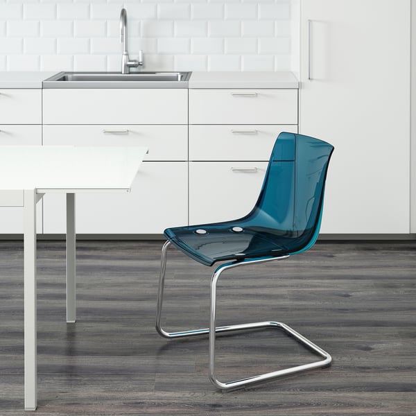 TOBIAS - Chair, blue/chrome-plated ,