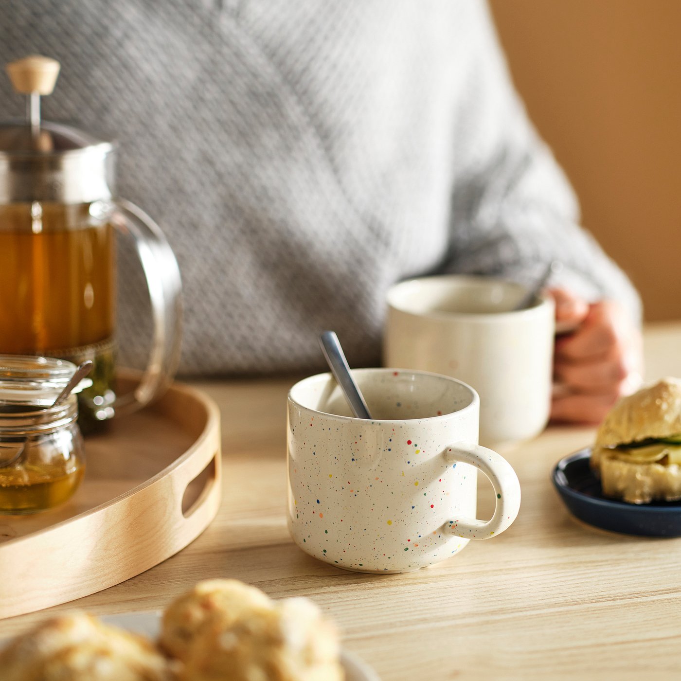 TOBISFISK mug, patterned/beige