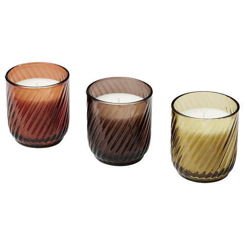 TÖRNFÅGEL scented candle in glass, Vanilla mixed colours, 20 hr, 3 pack