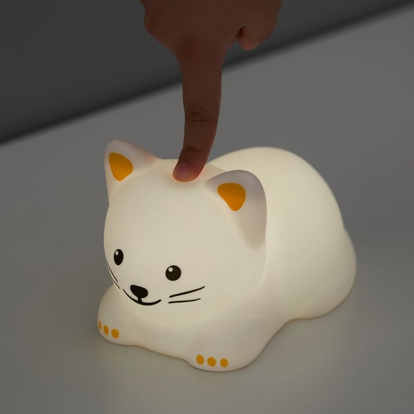TÖVÄDER LED night light, cat battery-operated, 14x8 cm