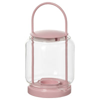 TOFSAND lantern for tealight, in/outdoor, pink, 21 cm