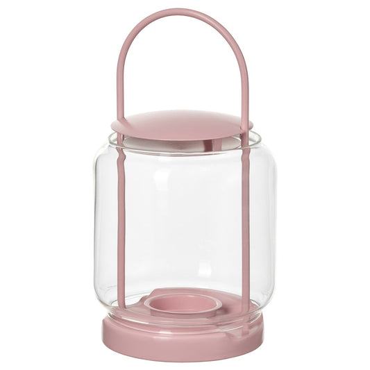 TOFSAND lantern for tealight, in/outdoor, pink, 21 cm